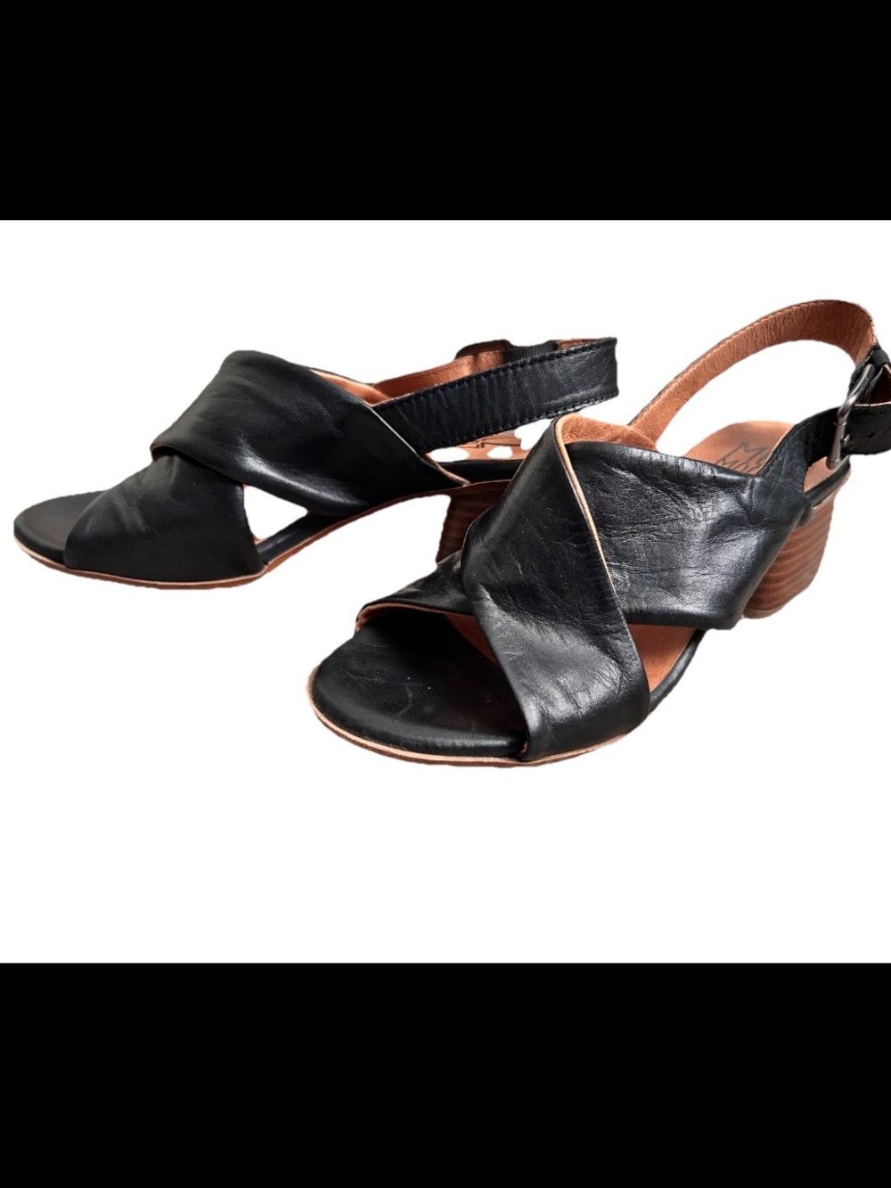 Miz Mooz Natasha Black Leather Sandals Block Heel Slingback Size 36 - Picture 3 of 7